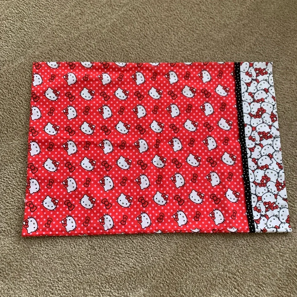 Handmade Hello Kitty Cotton Pillowcase - Red Polka Dot Standard Bedding like new